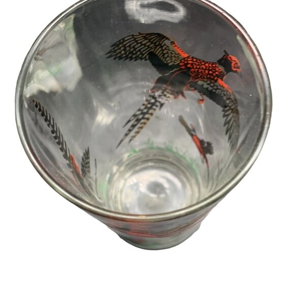 Vintage Set 4 Hazel Atlas Pheasant Hunting Bird Glasses 6", 12 ounce Gold Red - Picture 5 of 8